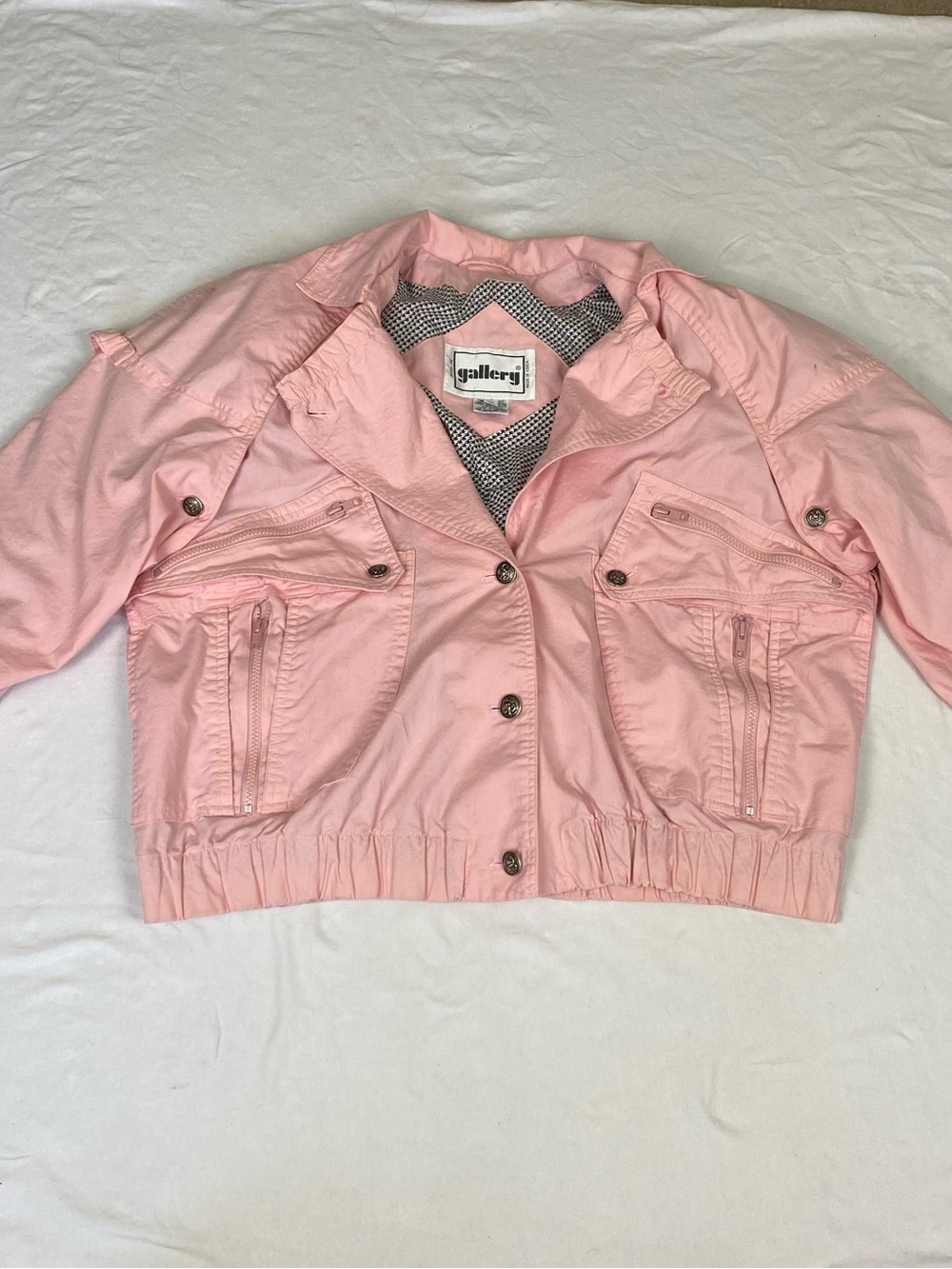Gallery Pink Jacket with Black & White Houndstooth Trim